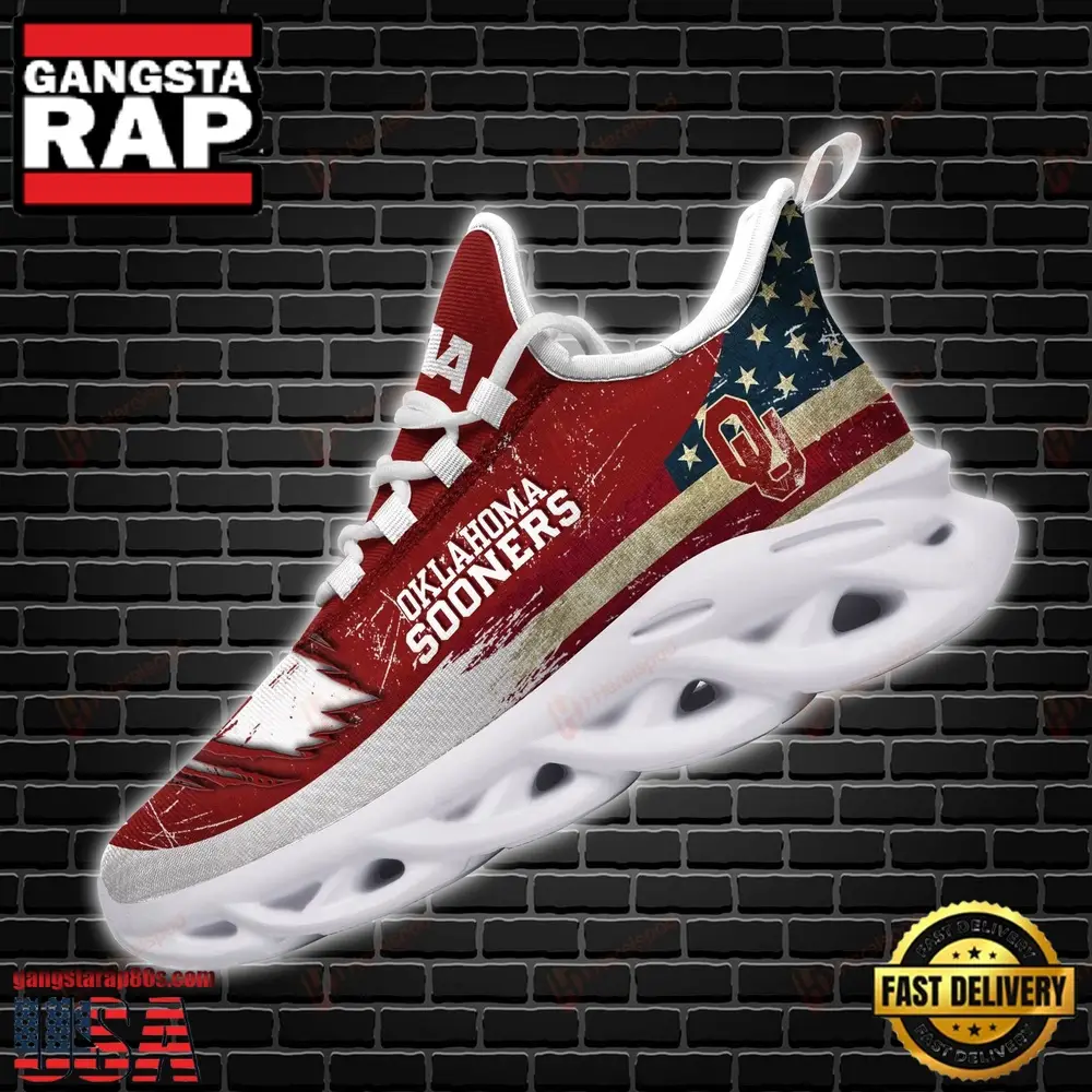 NCAA [Hot Sale] Oklahoma Sooners American Flag Unique Design Max Soul Shoes Running Sneakers - Image 4